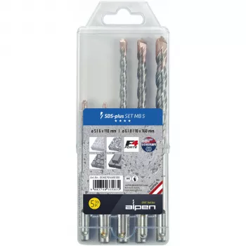 Alpen SDS+ F4 MB5 5-6x110/6-8-10 x160 Hammer Drill Bit Set, 5 Pieces