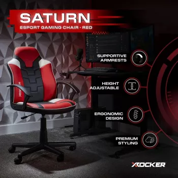 X Rocker Saturn 5120101 spēļu biroja krēsls pusaudžiem, līdz 100 kg, melns/sarkans