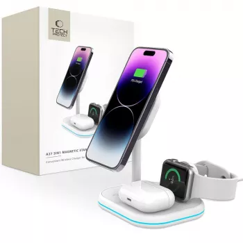 TECH-PROTECT QI15W-A27 3IN1 Magnetic MagSafe Wireless Charger White