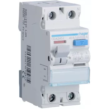 HAGER CDA240J RCCB diferenciālais automāts 1P+N 40A 30mA A tips 6kA