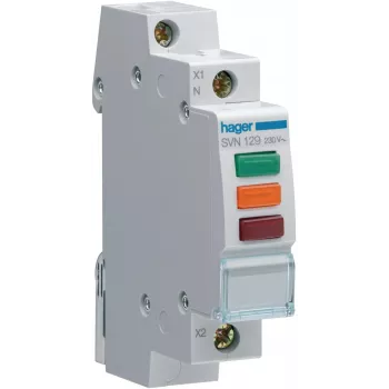 HAGER SVN129 Signāllampa, 230V AC, 3 x LED Sarkana+Zaļa+Oranža, DIN sliede