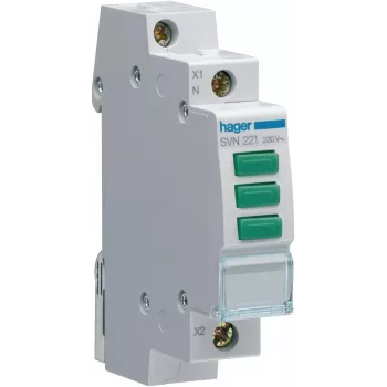 HAGER SVN221 Modulārais indikators, 230V maiņstrāva, 3x zaļa LED, DIN sliede
