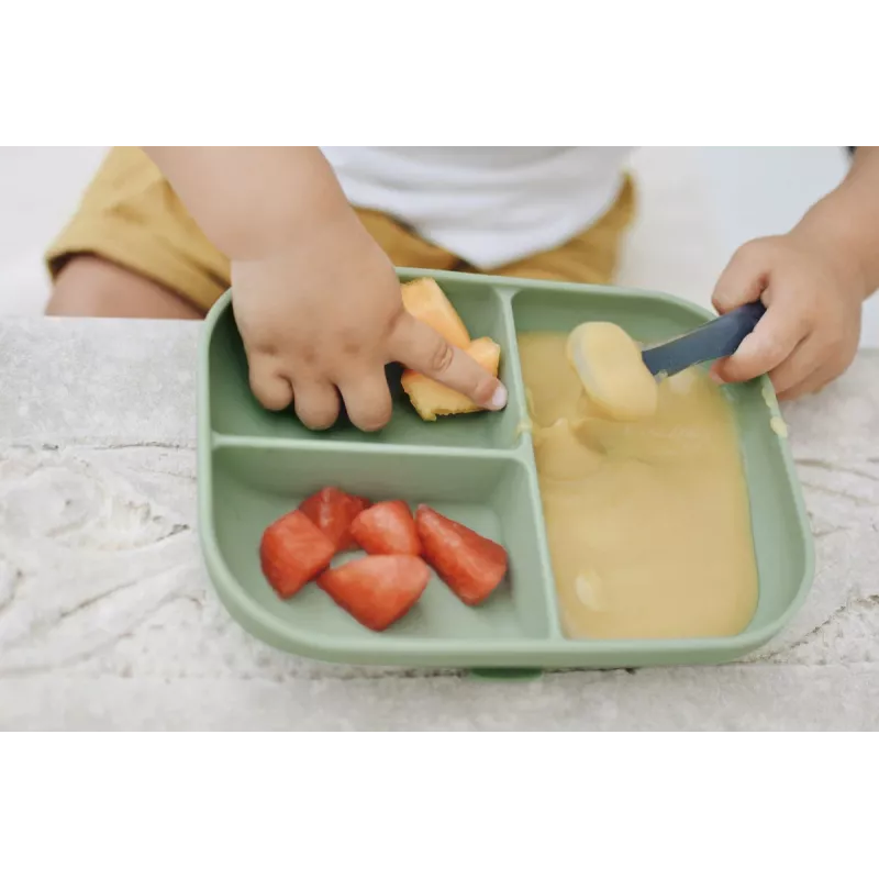 Beaba 3-Compartment Suction Plate Sage Green