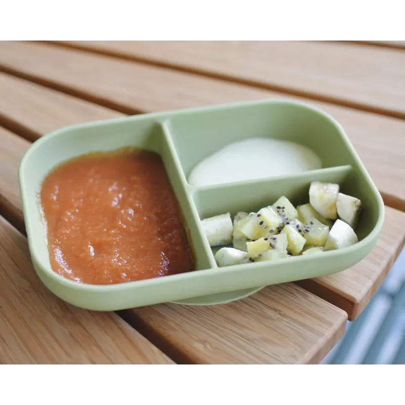 Beaba 3-Compartment Suction Plate Sage Green