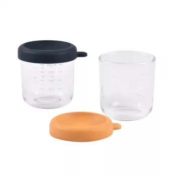 BEABA Stikla burciņu komplekts ar vāciņiem 2 x 250 ml Night Blue/Honey