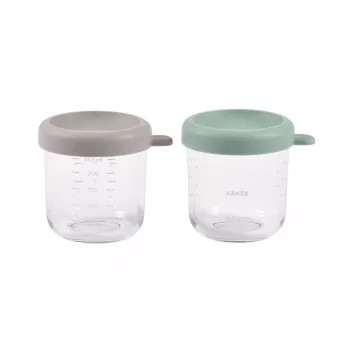 BEABA Stikla burciņu komplekts ar vāciņiem 2 x 250 ml Sage Green/Gazelle