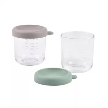 BEABA Stikla burciņu komplekts ar vāciņiem 2 x 250 ml Sage Green/Gazelle