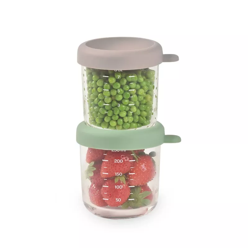 BEABA Stikla burciņu komplekts ar vāciņiem 2 x 250 ml Sage Green/Gazelle