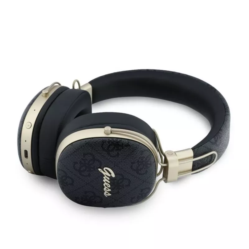 Guess Over-Ear Bluetooth austiņas ar ENC, Metal 4G Script Logo, Melnas