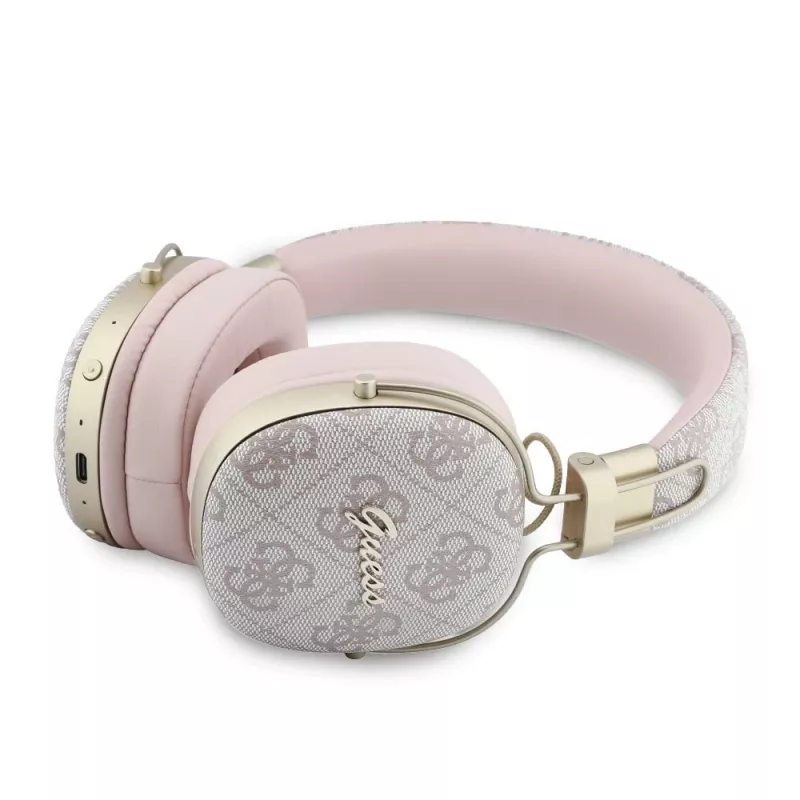 Guess Over-Ear Bluetooth Headphones ENC Metal 4G Script Logo Pink