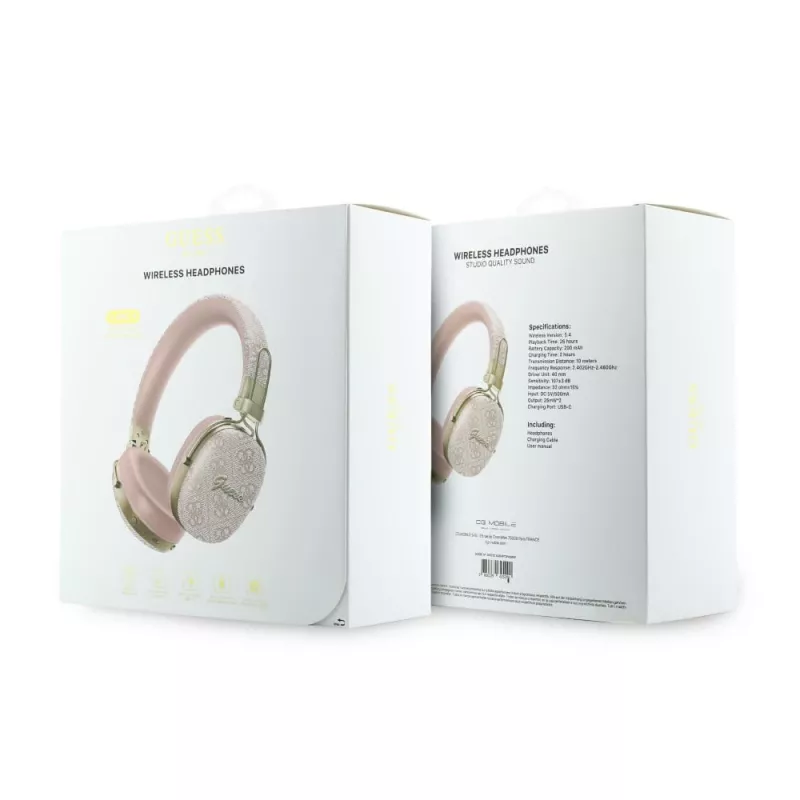 Guess Over-Ear Bluetooth Headphones ENC Metal 4G Script Logo Pink