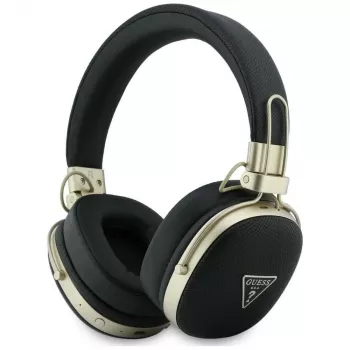 Guess Over-Ear Bluetooth austiņas ar ENC, metāla graudaina trijstūra logo, melnas