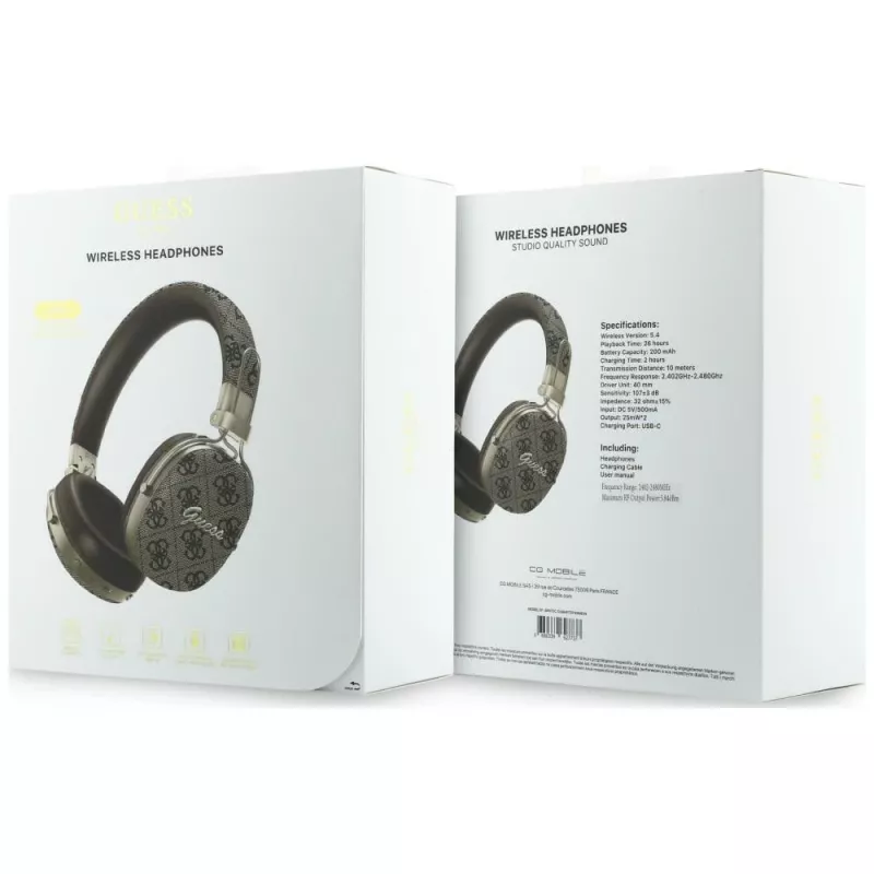 Guess GUE005462 Bluetooth austiņas ar ENC, metāla dizains, 4G Script Logo, brūnas