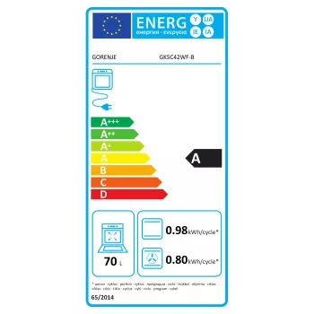 Gorenje GK5C42WF-B Brīvstāvoša Gāzes-Elektriskā Plīts, Balta, 50 cm, 70 L