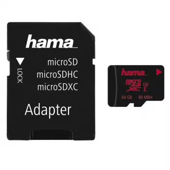 Hama microSDXC 64GB UHS Speed Class 3 UHS-I Read 100MB/s Write 30MB/s ar SD adapteri