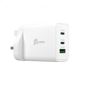 J5CREATE 65W GaN USB-C 3-Port Lādētājs UK Balts