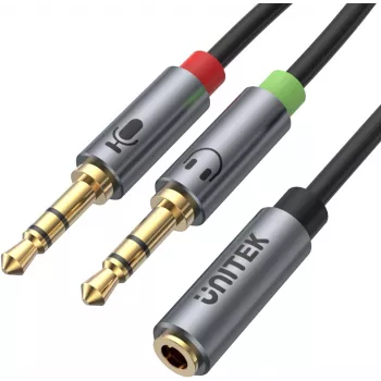 UNITEK Y-C957ABK 3.5mm Mini-Jack Audio Splitter kabelis, Female uz 2x Male, 20 cm, Melns