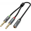 UNITEK Y-C957ABK 3.5mm Mini-Jack Audio Splitter kabelis, Female uz 2x Male, 20 cm, Melns