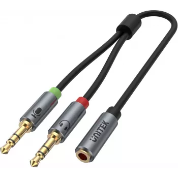 UNITEK Y-C957ABK 3.5mm Mini-Jack Audio Splitter kabelis, Female uz 2x Male, 20 cm, Melns