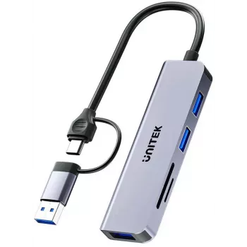 UNITEK 5-in-1 USB-C Hub with SD and MicroSD Card Reader, 5 Gbps, Space Grey