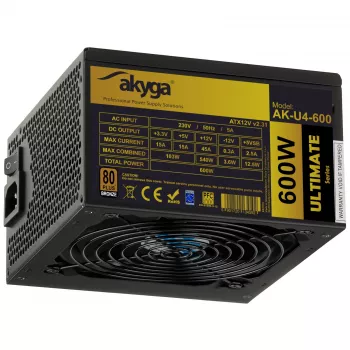 Akyga Ultimate AK-U4-600 ATX barošanas bloks 600 W, 80 PLUS Bronze, aktīvais PFC, 120 mm ventilators