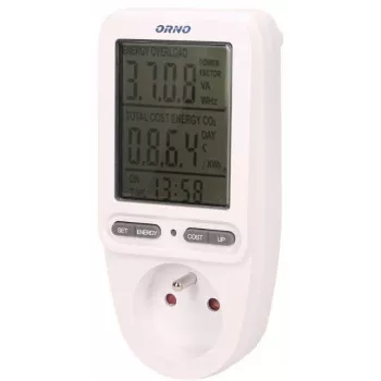 ORNO OR-WAT-435 Digitalais enerģijas skaitītājs ar LCD displeju, 230V, 16A, 3680W, F tipa spraudnis