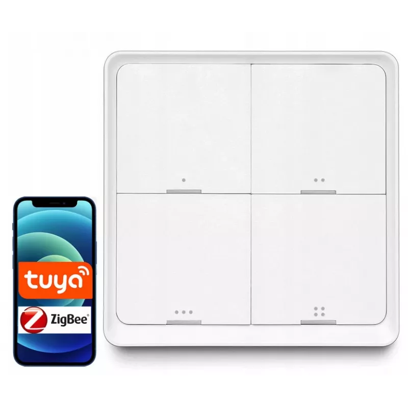 LUXURY-GOODS SC04 ZigBee TUYA Smart Scene Switch – 4 pogas, 12 ainas, balts