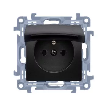 KONTAKT SIMON 10 Module 1x Socket Outlet with Flap IP44 Spring Terminals 16A 250V Matte Black