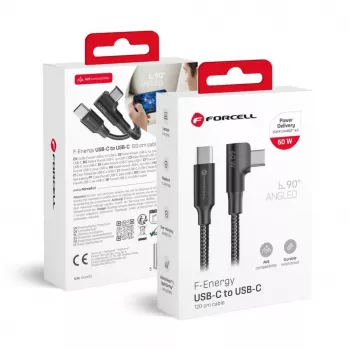 Forcell F-Energy CC-1Deg USB-C to USB-C kabelis 100W PD QC4.0 5A 2m Melns 90° Leņķa