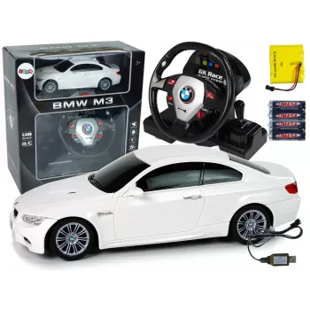 LEAN TOYS Ar vadāma BMW M3 Balta 2.4G Stūres Ratiņš 1:18 Skaņa Gaismas