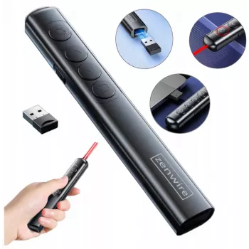 ZENWIRE S9 USB prezentācijas lāzera rādītājs, 2.4 GHz, sarkans lāzers, melns