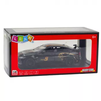 LEAN TOYS Sports Car Metal Pull-Back Drive Lights Sounds Black 1:32