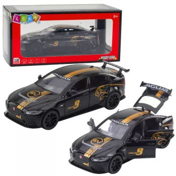 LEAN TOYS Sports Car Metal Pull-Back Drive Lights Sounds Black 1:32