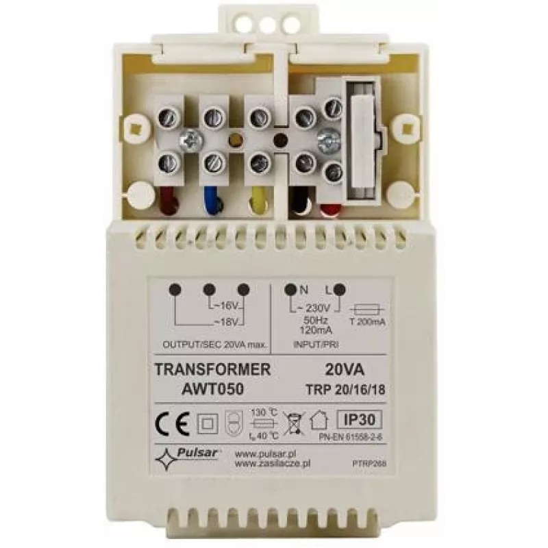 Pulsar AWT050 TRP Toroidālais Sprieguma Transformators 20VA 16V/18V