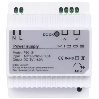 VIDOS P60/15 Barošanas bloks 60W 15V DC DIN sliedei