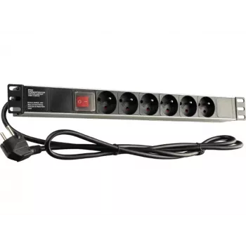 GETFORT LGF-06-Z 19-inch 1U 6-Outlet Schuko Power Distribution Unit (PDU) - 1.8m Cable, 16A, 230V, Black