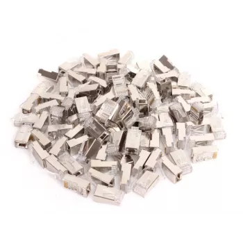 GETFORT RJ45 Cat.6 Shielded Connector 8P8C (100 pcs) - Gold-Plated, Transparent