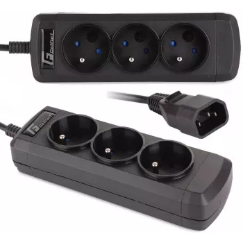 GETFORT UPS C14 Power Strip 3x French Type E Sockets 1.5m Black