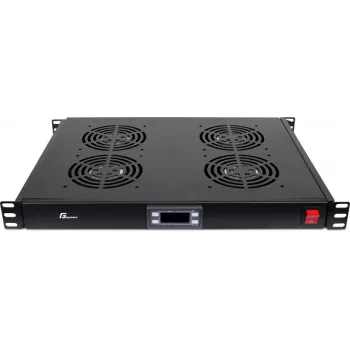 GETFORT GF-FAN4TR 1U Rack Panel with 4 Thermostat-Controlled Fans, 230V, Black