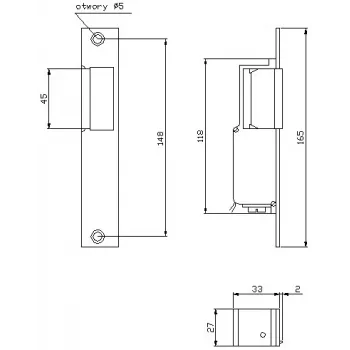 ELEKTRA-PLUS R2 Narrow Left Electric Door Strike, Fail-Secure, 10-24V AC/DC, 3000N Holding Force