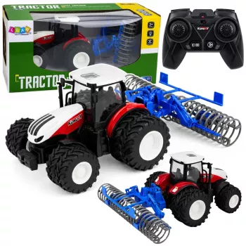 LEAN TOYS Remote Controlled Tractor with Roller RC Lights Red 1:24