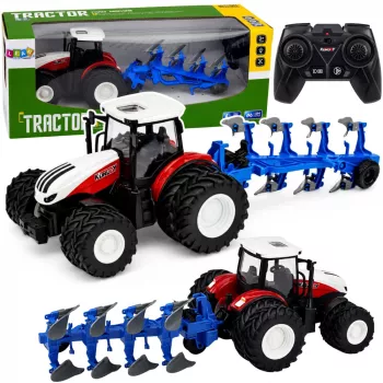 LEAN TOYS RC Remote Controlled Agricultural Tractor with Double Furrow Plow Red 1:24