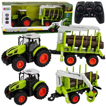 LEAN TOYS RC Remote Controlled Tractor with Forest Trailer and Timber Grabber 1:24