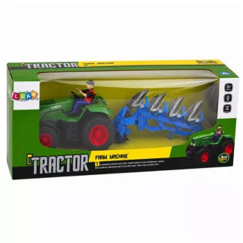 LEAN TOYS RC Tractor with Plow and Farmer Remote Controlled Lights Green 1:24