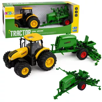 LEAN TOYS Agricultural Tractor with Seeder and Cultivator Lights Sounds Yellow 1:24