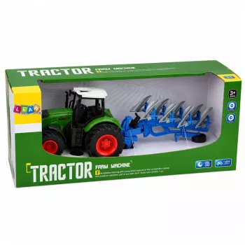 LEAN TOYS Agricultural Farm Tractor With Double-Furrow Plow Rubber Wheels Green 1:24
