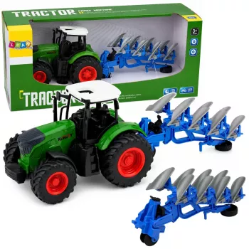 LEAN TOYS Agricultural Farm Tractor With Double-Furrow Plow Rubber Wheels Green 1:24