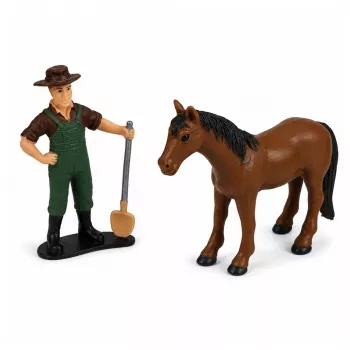 LEAN TOYS Agricultural Combine Harvester with Header and Plow Farmer Figures Horse Lights Sounds 4 pcs.