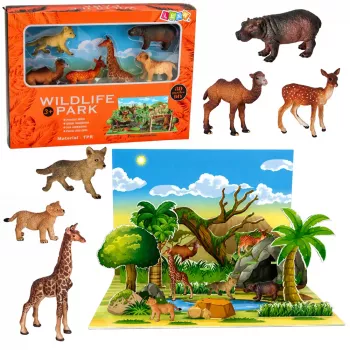 LEAN TOYS Set of Wild Animals Figures Fox Giraffe Hippo Deer Park 3D Board