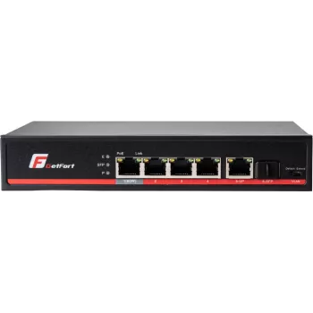 GETFORT GF-106-4PG-S-65 5-Port Gigabit PoE+ Switch (4 PoE+ Porti, 65W, 1 SFP) Desktop/Sienas Montāža